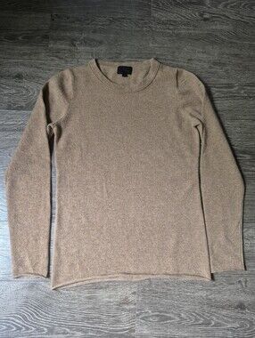 J. Crew Women's Crewneck Cashmere Sweater in Light Brown Small S Rolled Hem